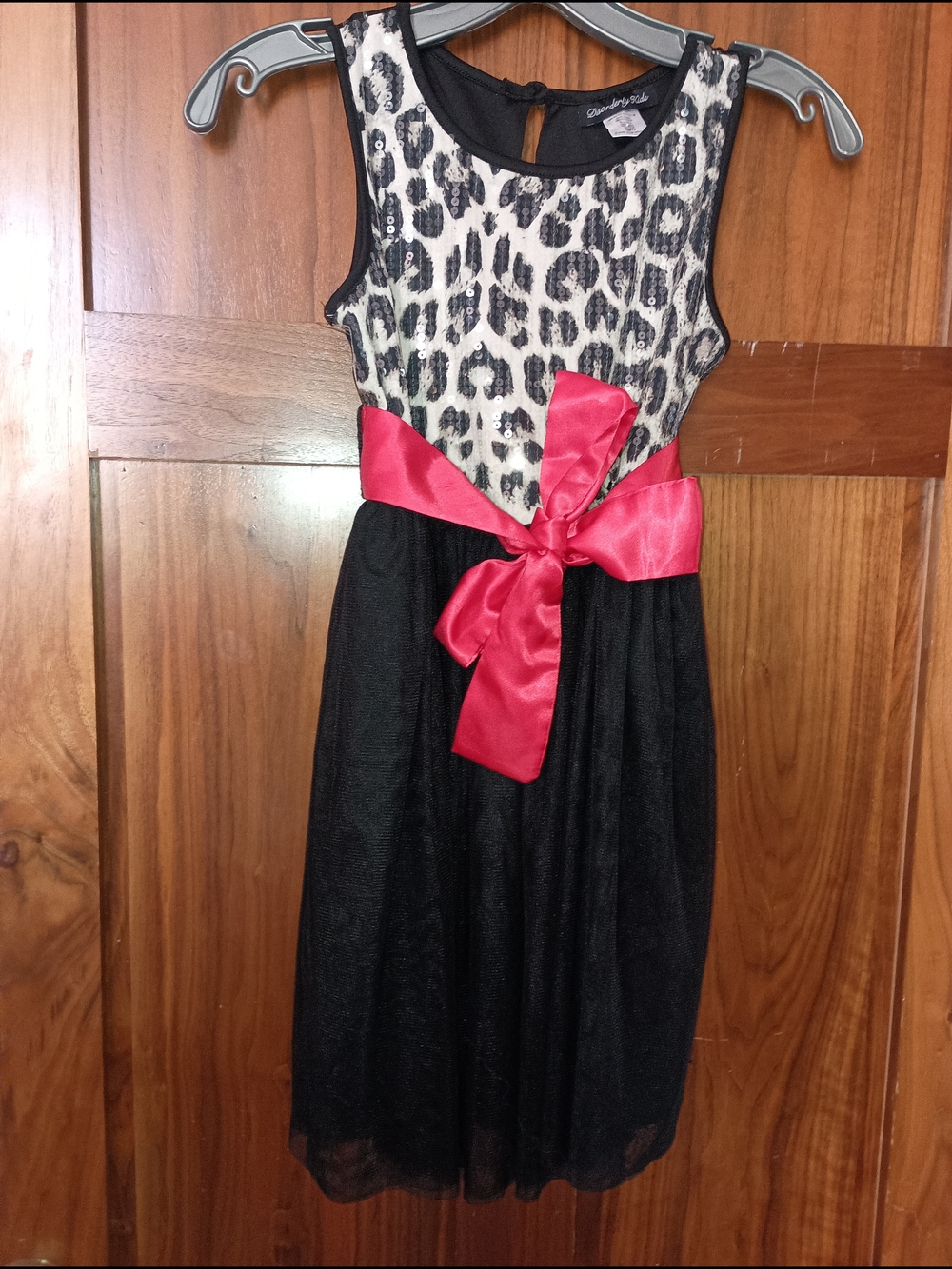 Girls Black Leopard Print Tulle Dress with Pink Sash by Sweet Heart